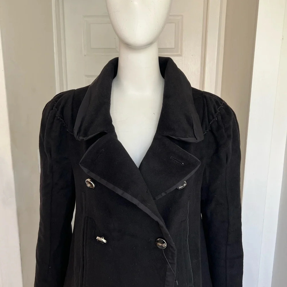 Marithe Francois Girbaud Angora Virgin Wool Double Breasted Black Coat Size 8 - Picture 3 of 10